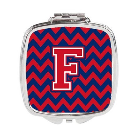 CAROLINES TREASURES Letter F Chevron Yale Blue and Crimson Compact Mirror CJ1054-FSCM